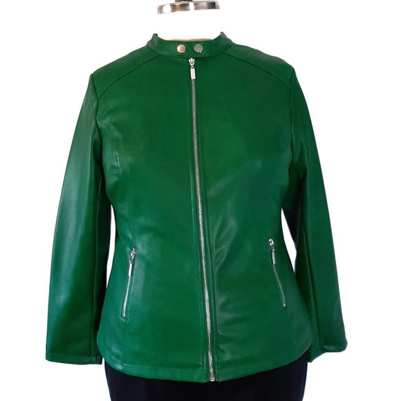 Alfani Jackets & Blazers - Alfani Green Luxe Jungle Moto Jacket 1X